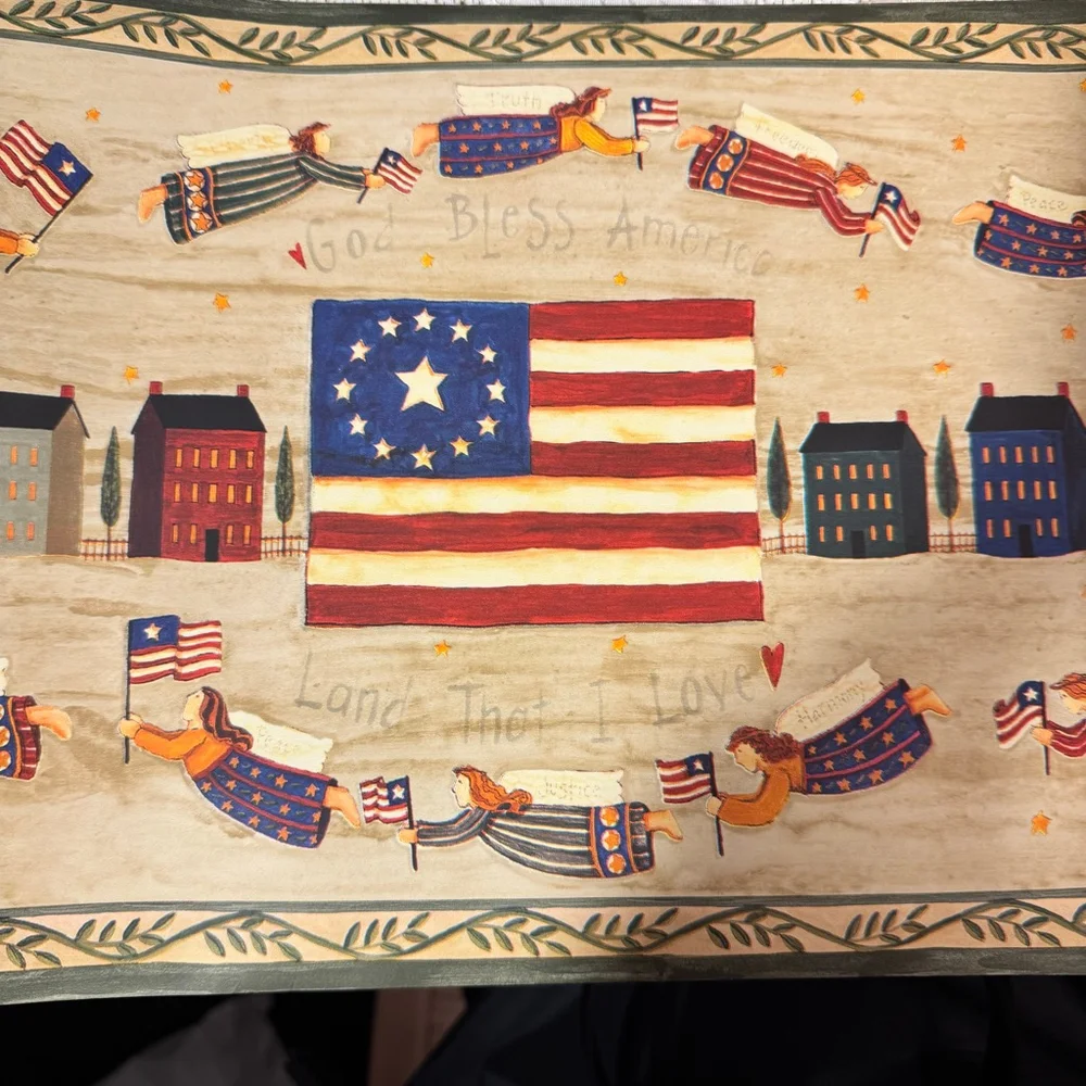 Vintage Americana Chesapeake Patriotic Wallpaper Border Angels Flags FF1106-2